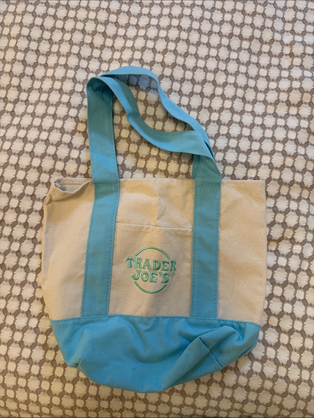 Trader Joe's Cream and Teal Mini Tote